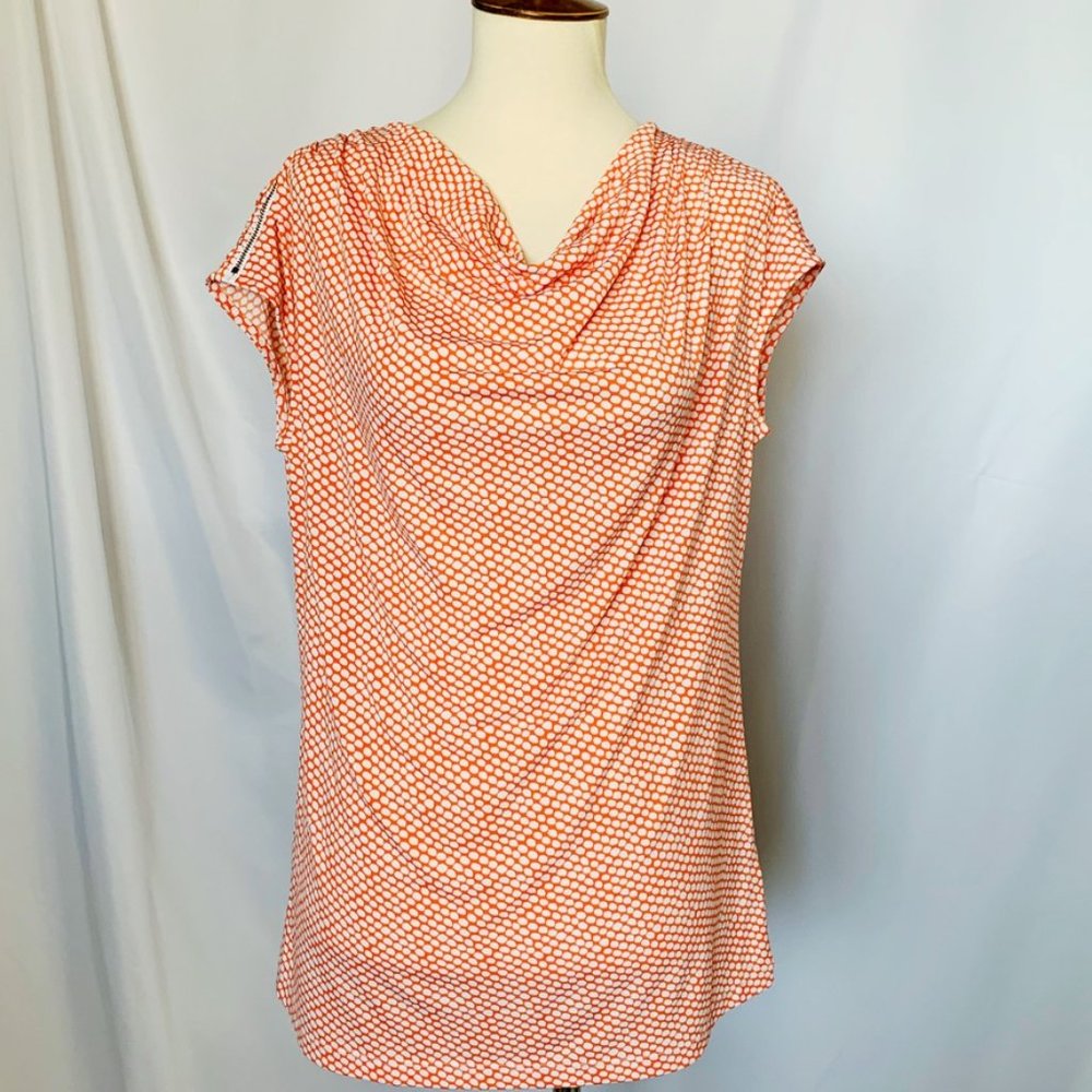 Worthington Orange White Polka Dot Blouse Size Medium Feminine Romantic